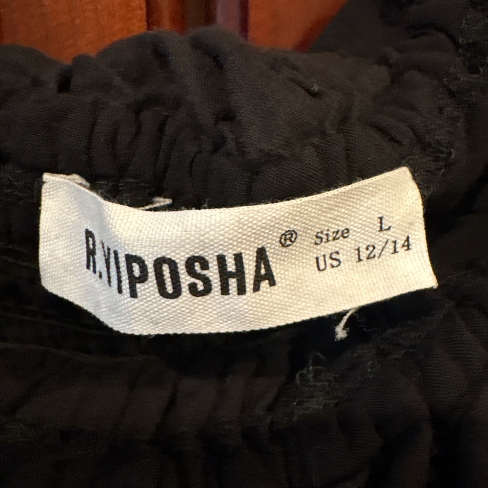 R Yiposha Black Smocked Midi Dress Puff Sleeve Cottagecore L S4 - Picture 3 of 3